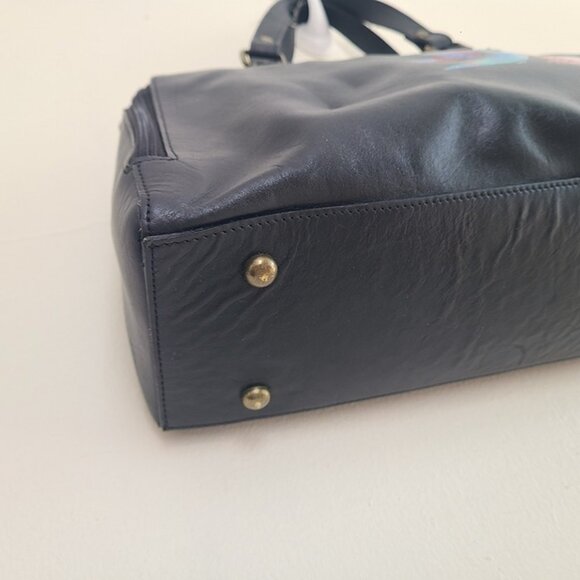 Anuschka Leather Hand Painted Wide Organizer Satchel Hummingbird Black - Picture 10 of 11